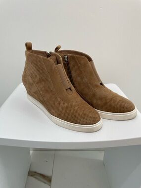 Paolo Tan Perforated Suede-like Wedge Sneaker